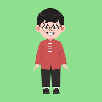 Cute Glasses Chinese Boy with Black Hair cartoon stand and smile vector