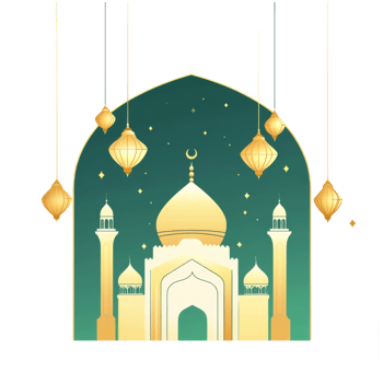 Elegant Mosque Illustration with Hanging Lanterns png
