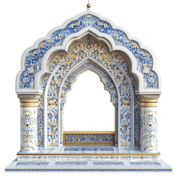 Ornate Archway with Intricate Blue and White Tilework png