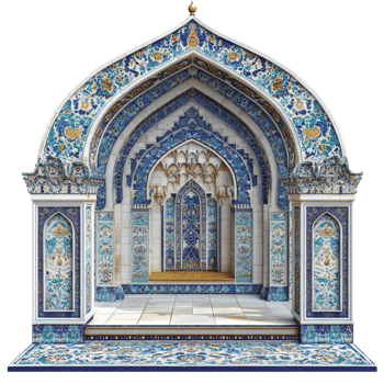 Ornate Blue And White Mosaic Architectural Structure png