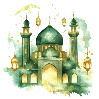 Watercolor Painting of a Grand Mosque at Night png