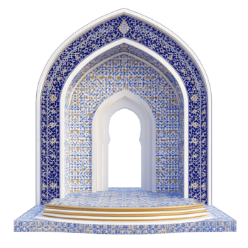 Ornate Blue And White Mosaic Archway With Steps png