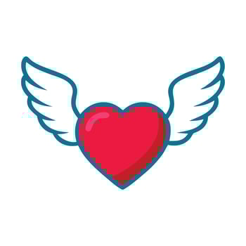 Red Hearts with Wings, Flying Love romantic Flat Icon Clip Art Illustration I Love You Wish Valentine's Day vector