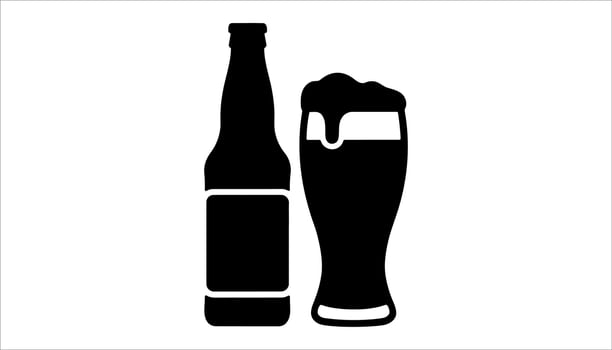 Bottle and glass of beer ico vector