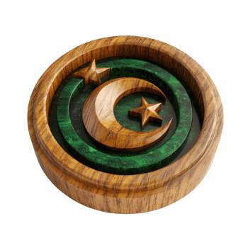 Wooden Crescent Moon and Stars Decorative Emblem png