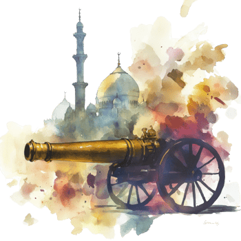 Ancient Cannon Before a Majestic Mosque png