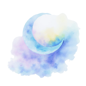 Watercolor Crescent Moon in a Pastel Cloud png