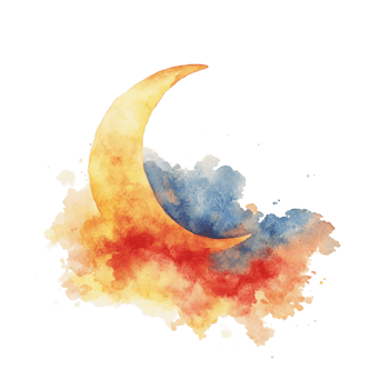 Watercolor Crescent Moon in a Colorful Sky png