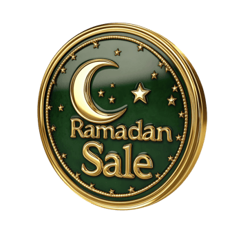 Ramadan Sale Gold Medallion Green Background Stars Crescent png