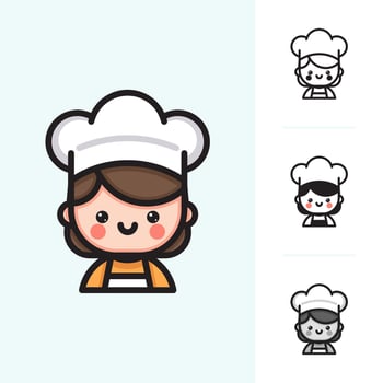 Simple Cute Flat Bold Playful Female Chef Character Mascot Logo Cartoon Illustration vector