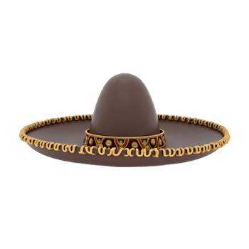 Authentic Mexican Sombrero Hat Brown Wide Brim Gold Trim png