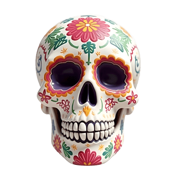 colorful sugar skull on a transparent background png