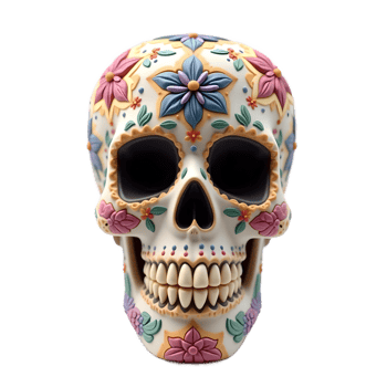 a skull with colorful flowers on it png