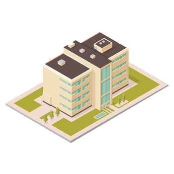 Isometric Modern Commercial Corporate Office Exterior Color Illustration Icon vector