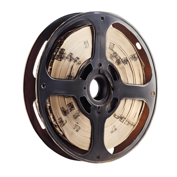 Isolated Vintage Film Reel with Captured Film Strips png