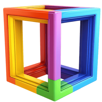 A colorful cube with a rainbow colored frame png