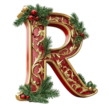 Elegant Festive Letter R with Christmas Ornaments png