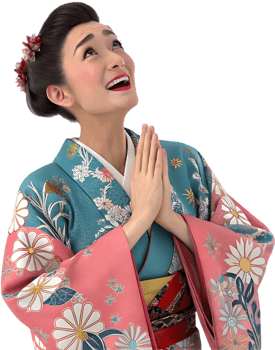Japanese woman in vibrant elegant kimono costume with floral accents. . png