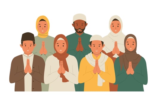 Group of muslim people with greeting signs vector