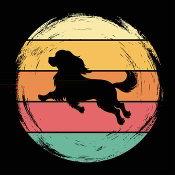 Retro Sunset Illustration of Cavalier King Charles Spaniel Dog Silhouette vector