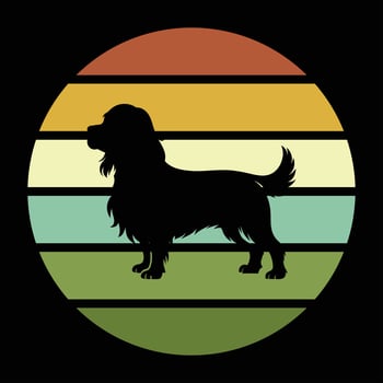 Sunset Retro Style Cavalier King Charles Spaniel Dog Silhouette Art vector