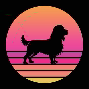 Vintage Sunset-Inspired Cavalier King Charles Spaniel Dog Silhouette vector