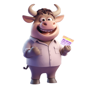 cartoon cow holding a card with a picture of a bull png