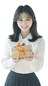 Playful Girl Showing Off a Wrapped Gift png