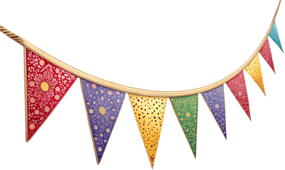 Vibrant Party Decorations with Colorful Banners. . png