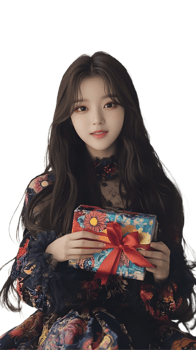 Cheerful Girl Holding a Festive Gift Box png