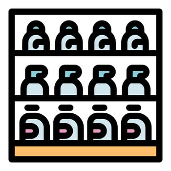 Supermarket shelf displaying various cleaning products and bottles vector