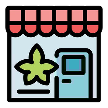 Marijuana dispensary storefront selling cannabis products with star logo vector
