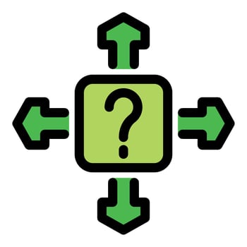 Question mark with four arrows pointing in different directions vector