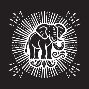 Ornate Black and White Indian Elephant Design vector