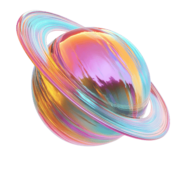 Iridescent Planet With Colorful Rings Orbiting png