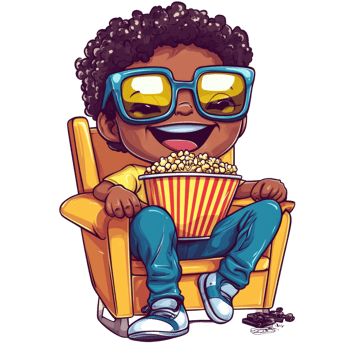 Happy Boy Enjoys Popcorn Movie Time In Chair png