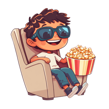 Happy Boy Watching Movie With Popcorn png