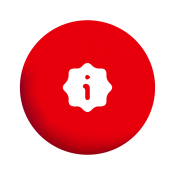 A red button with the word i in it png