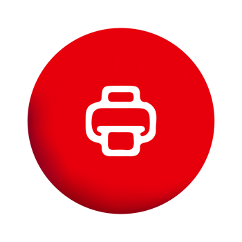 A red button with a white printer icon png