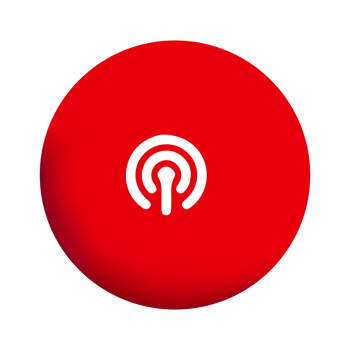 A red button with a white icon on it png