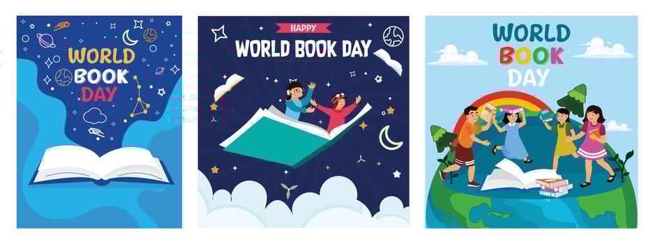 Creative illustrations celebrating World Book Day with education and imagination. vector
