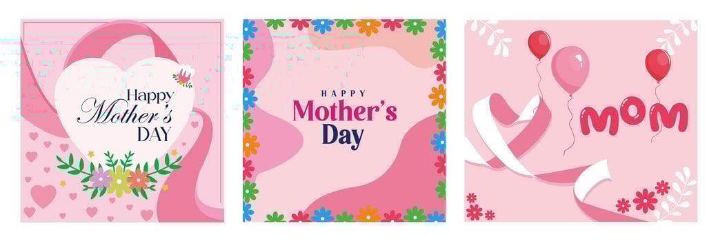 Beautiful Mother's Day cards featuring floral and heart designs. vector