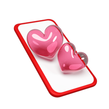 3d mobile phone with red double heart isolated. Happy valentine's day concept, 3d illustration render png