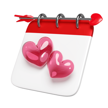 3d calendar with red double heart, arrow isolated. Happy valentine's day, health love or world heart day concept, 3d illustration render png