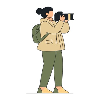 Female Photographer Capturing Nature with a Professional Camera vector