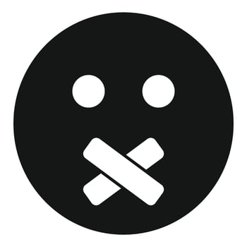 Black emoji with white crossed tape over mouth keeping quiet vector