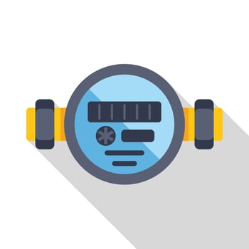 Water meter with pipes showing water consumption data on display vector