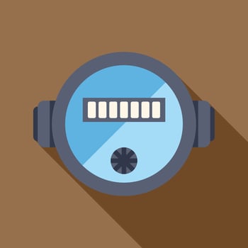 Water meter measuring water consumption with flow indicator and counter displaying usage data vector