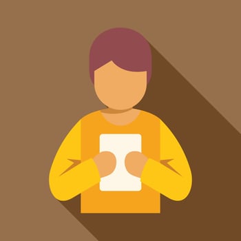 Young person holding smartphone or tablet in two hands is reading news or playing games vector