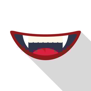Vampire showing fangs and tongue, long shadow flat design icon vector
